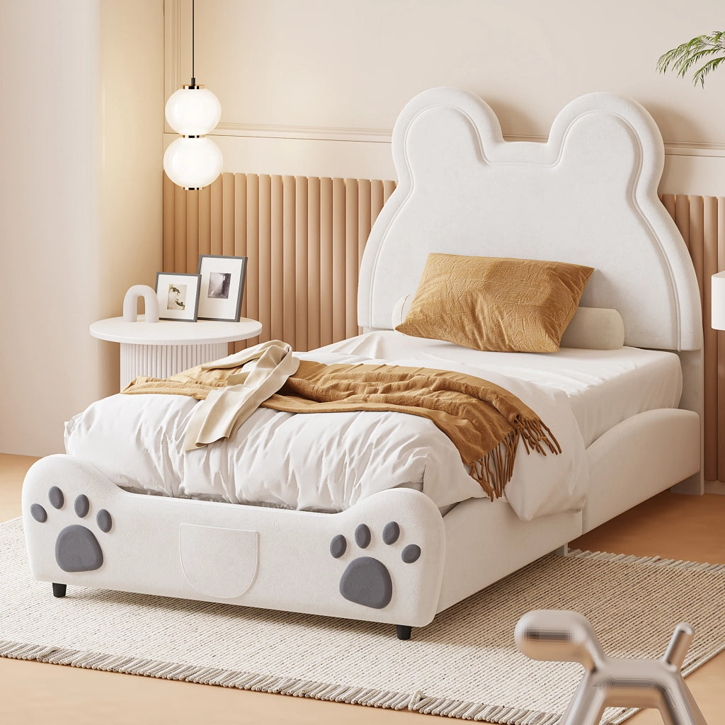 LETTO imbottito a forma di orso 90x200 cm bianco