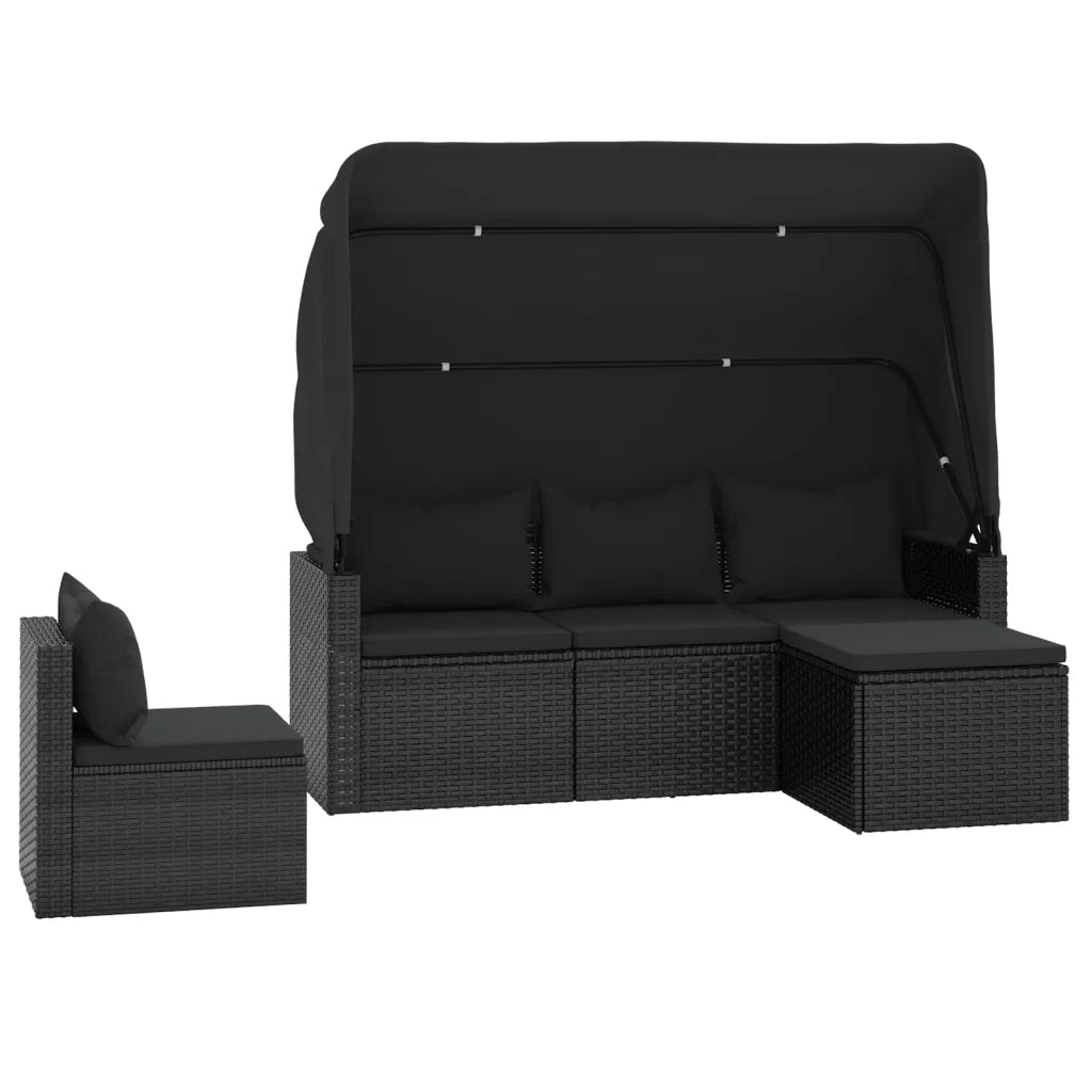 Set Divani da Giardino 4 pz con Cuscini Nero in Polyrattan 3186648