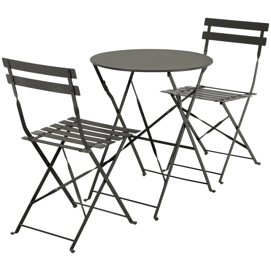 SET BISTROT DA GIARDINO ANTRACITE CON TAVOLO E 2 SEDIE PIEGHEVOLI IN FERRO