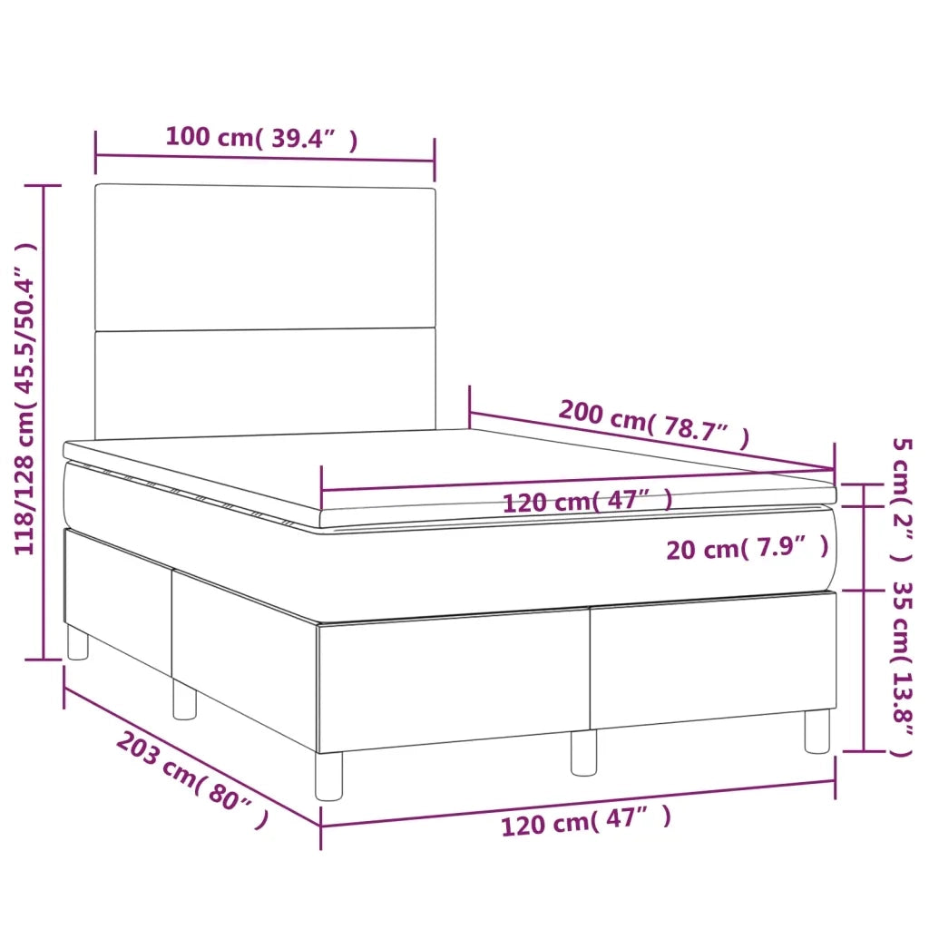Letto a Molle con Materasso e LED Blu 120x200cm in Tessuto 3134707