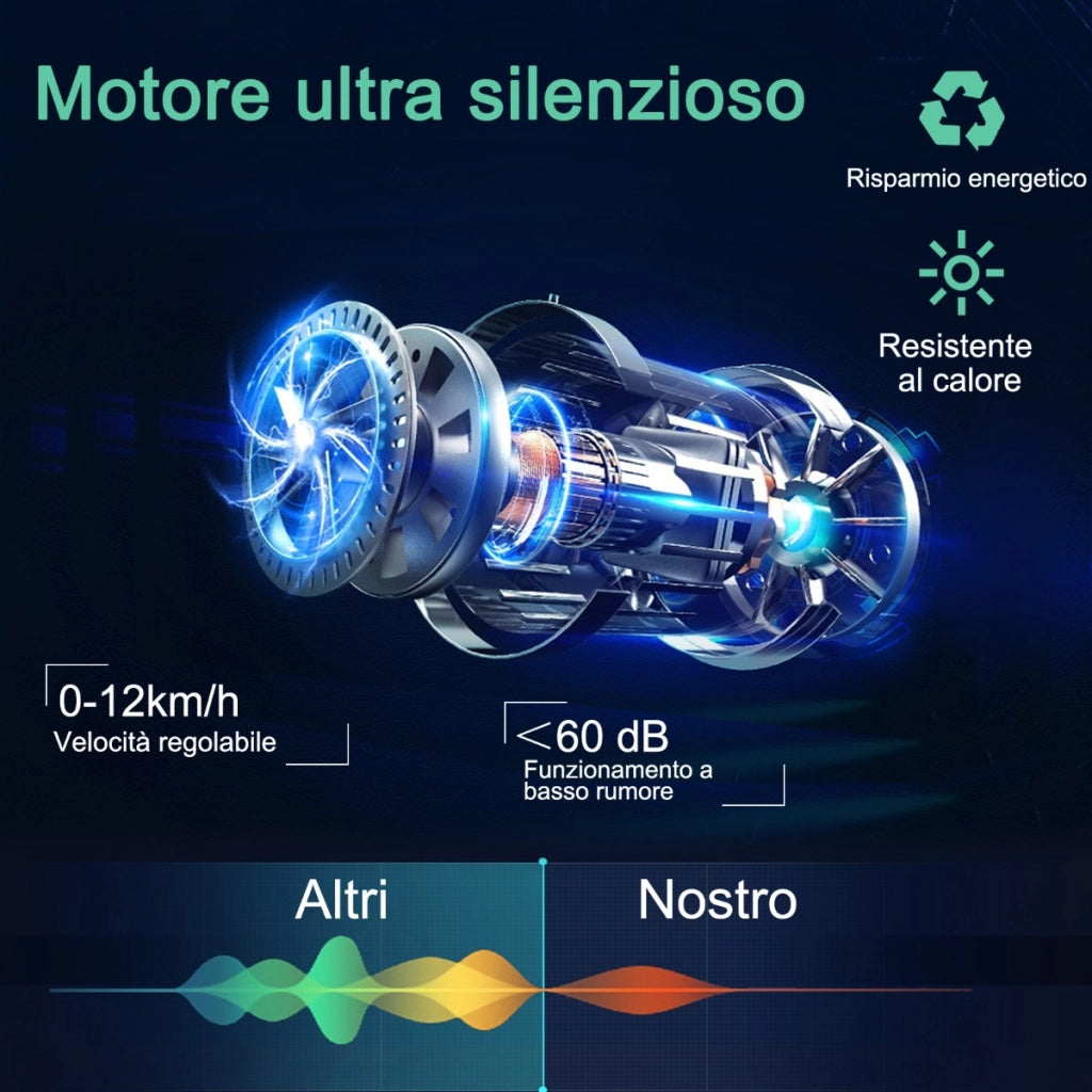 Tapis roulant pieghevole per casa con controllo APP, Tapis roulant compatto con schermo LED Nero e blu