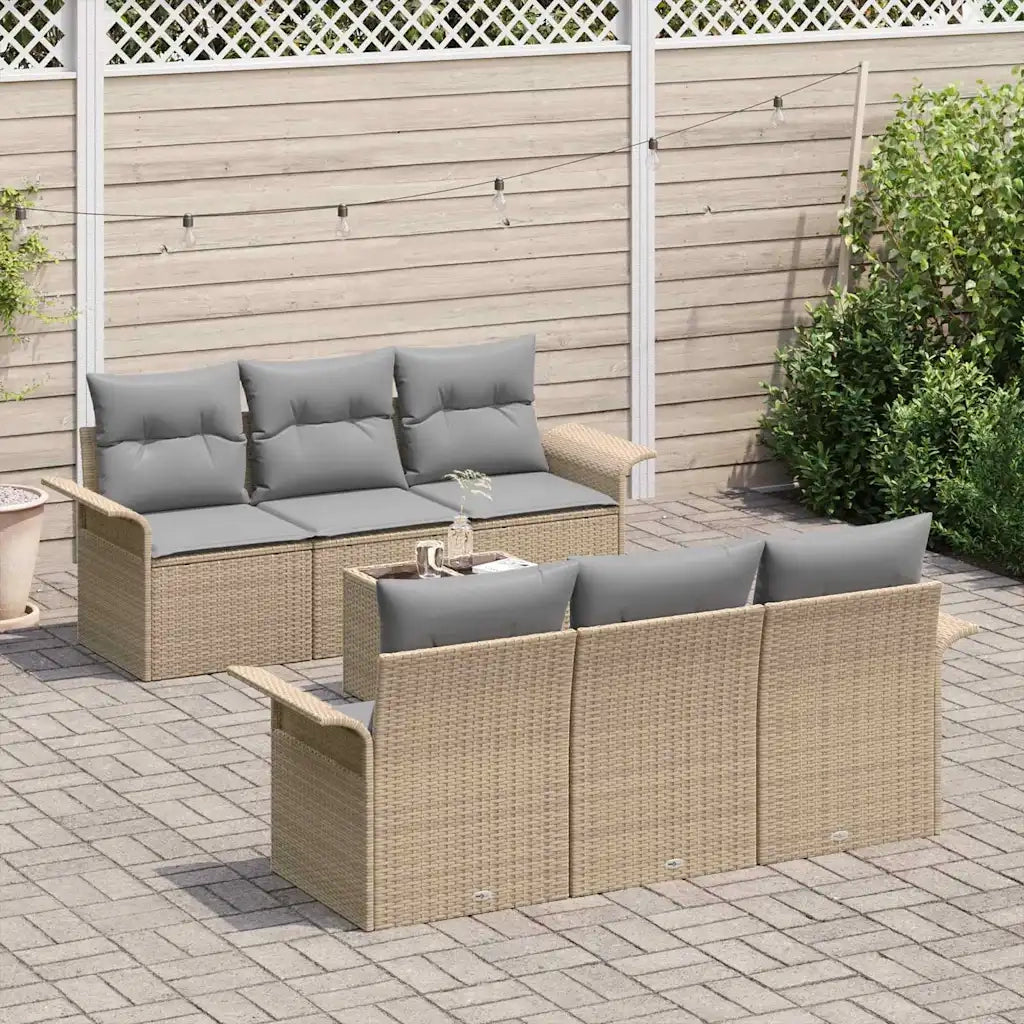 Set Divano da Giardino 7 pcs Beige e grigio polyrattan