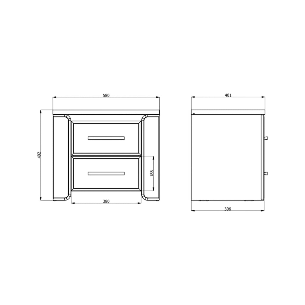Yamba, Comodino 2 Cassetti, 58x40x50h cm Bianco Opaco