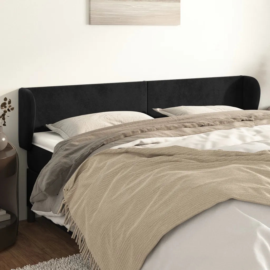 Testiera ad Orecchio-Testata con Orecchie Nera 203x23x78/88 cm in Velluto 524441