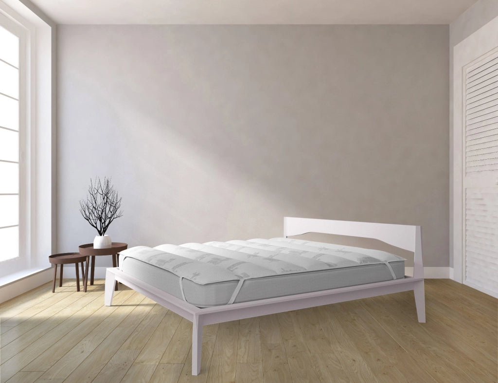 Topper Trapuntato Imbottito Matrimoniale con Elastici Bamboo Bianco