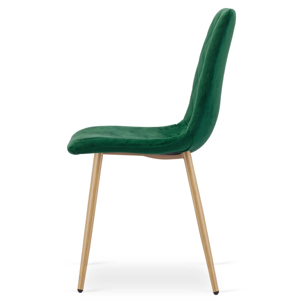 Sedia Turin in velluto verde scuro con gambe effetto legno