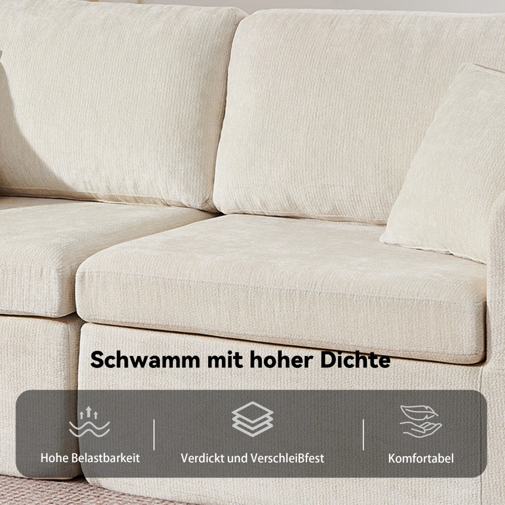 Divano relax 2 Posti con USB, tasca laterale, portabicchieri e cuscini, in Chenille, Beige