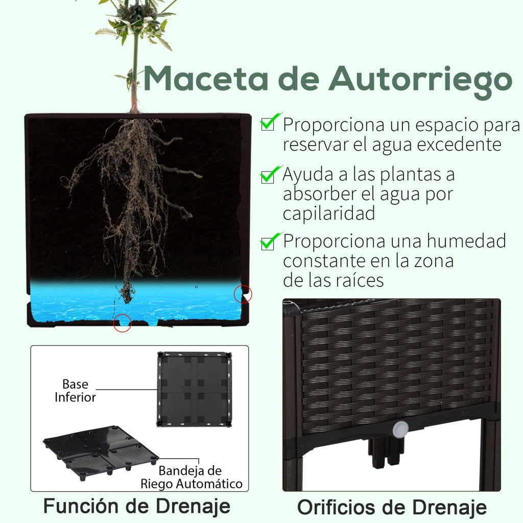 4 Jardineras Cuadradas Exterior Imitaci¨®n Mimbre ¨C zephmum ¨C 40x40x26/44 cm Marr¨®n