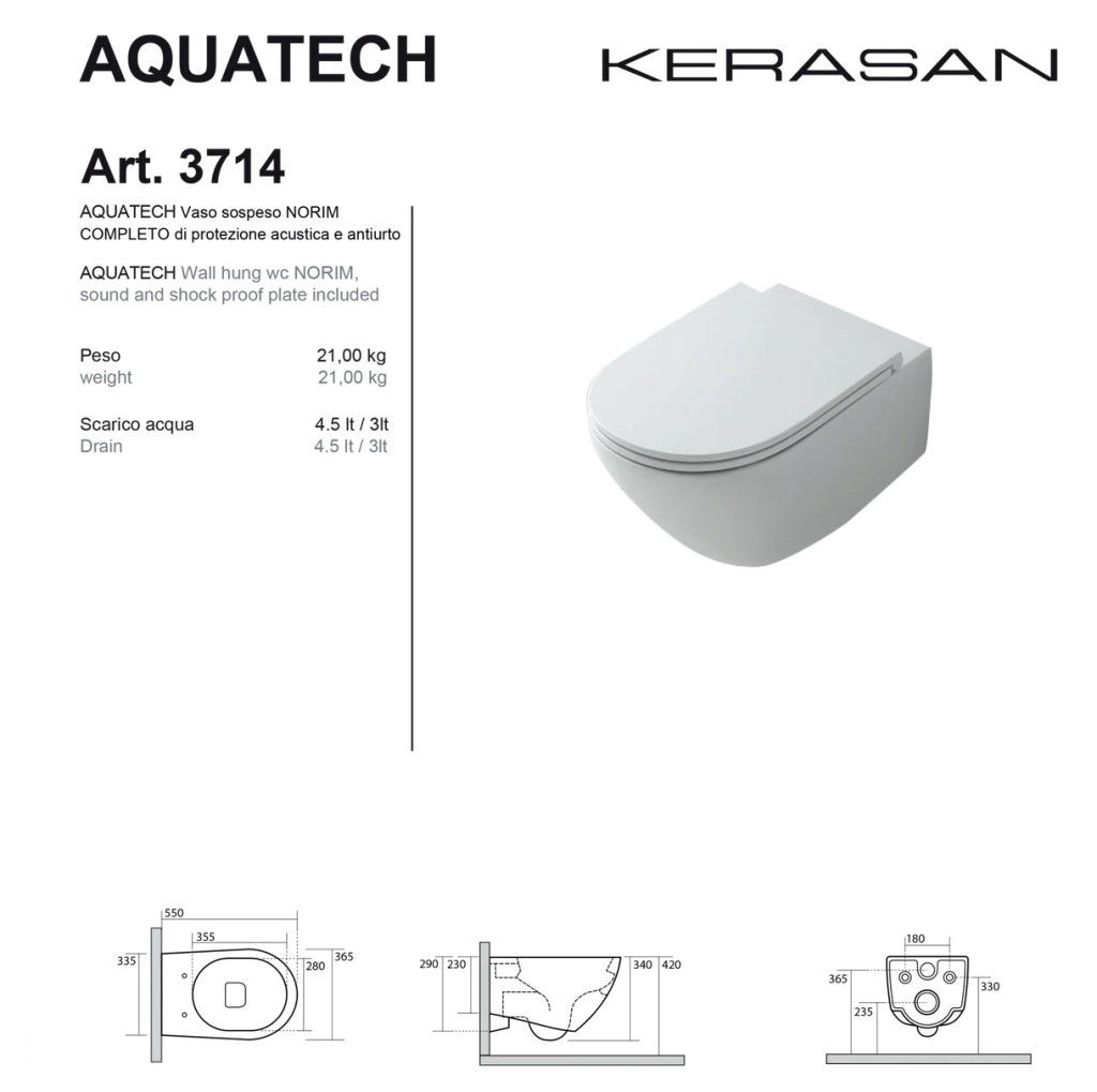 Coppia Di Sanitari Kerasan Sospesi Senza Brida Bianco Lucido "Aquatech"