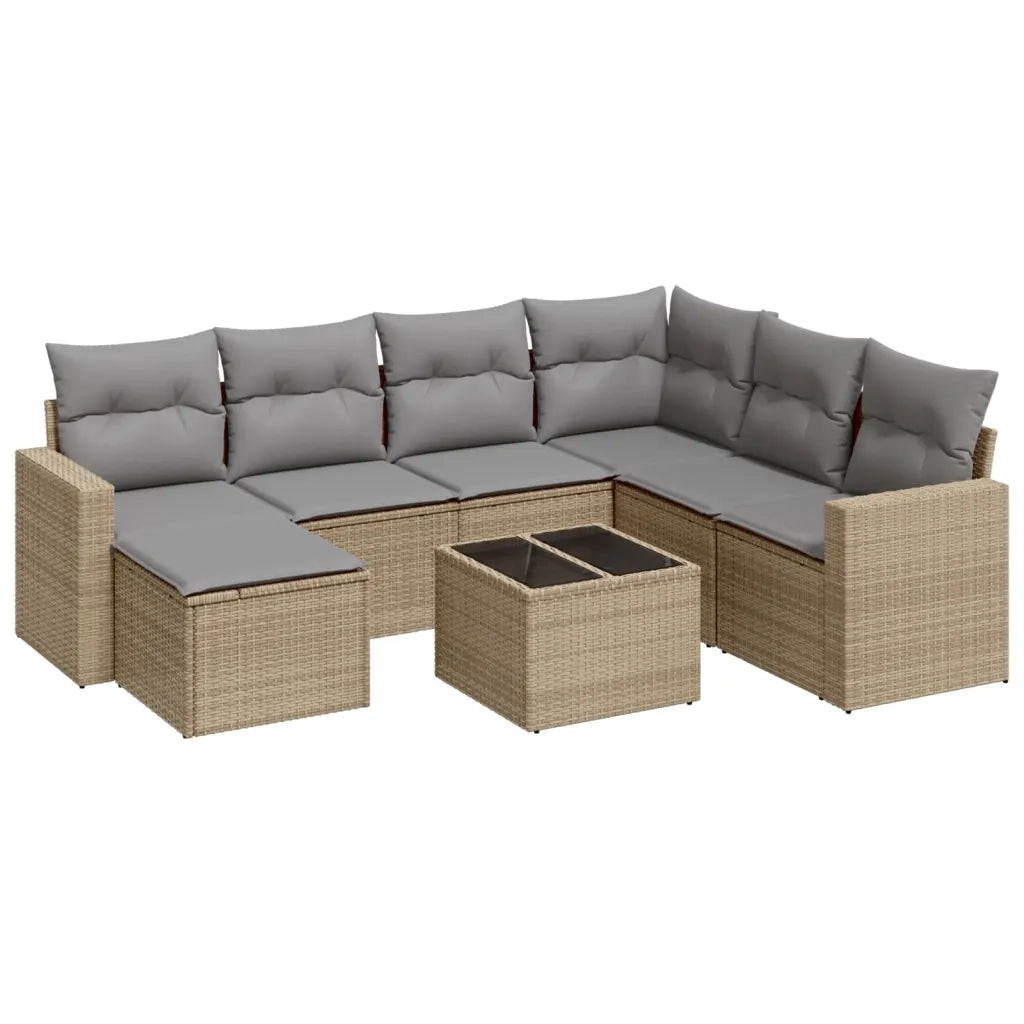 Set Divano da Giardino 8 pz con Cuscini Beige in Polyrattan 3219299