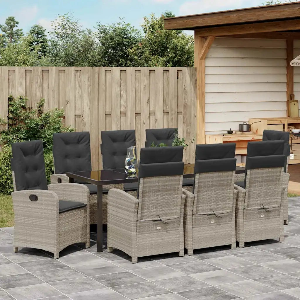 Set da Pranzo per Giardino 9 pcs Grigio chiaro polyrattan 3380301
