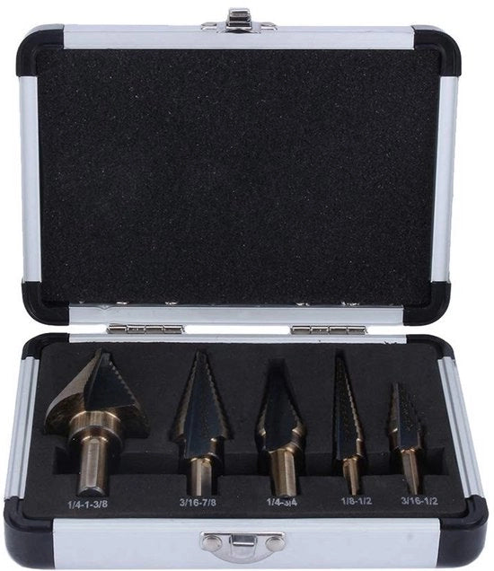 Set di Trapano con Punta in Acciaio Inox Trattato con Ti - Adatto per Legno/Plastica/Ferro - Manico a Sezione Esagonale - Duraturo - Incluso Contenitore di Protezione - Kit di Trapani