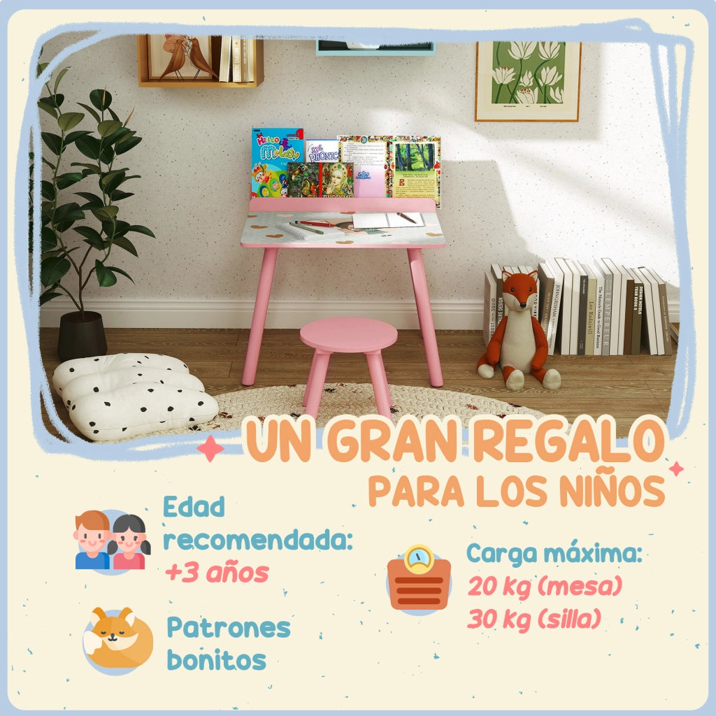 Scrivania Bambini con Sedia e Libreria ¨C Minimal ¨C Rosa 90x60x75
