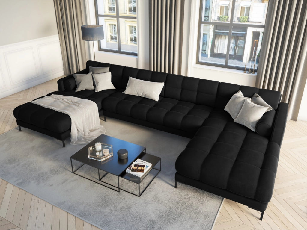 Cosmopolitan Design - Divano panoramico "Bali" 7 posti in velluto nero 