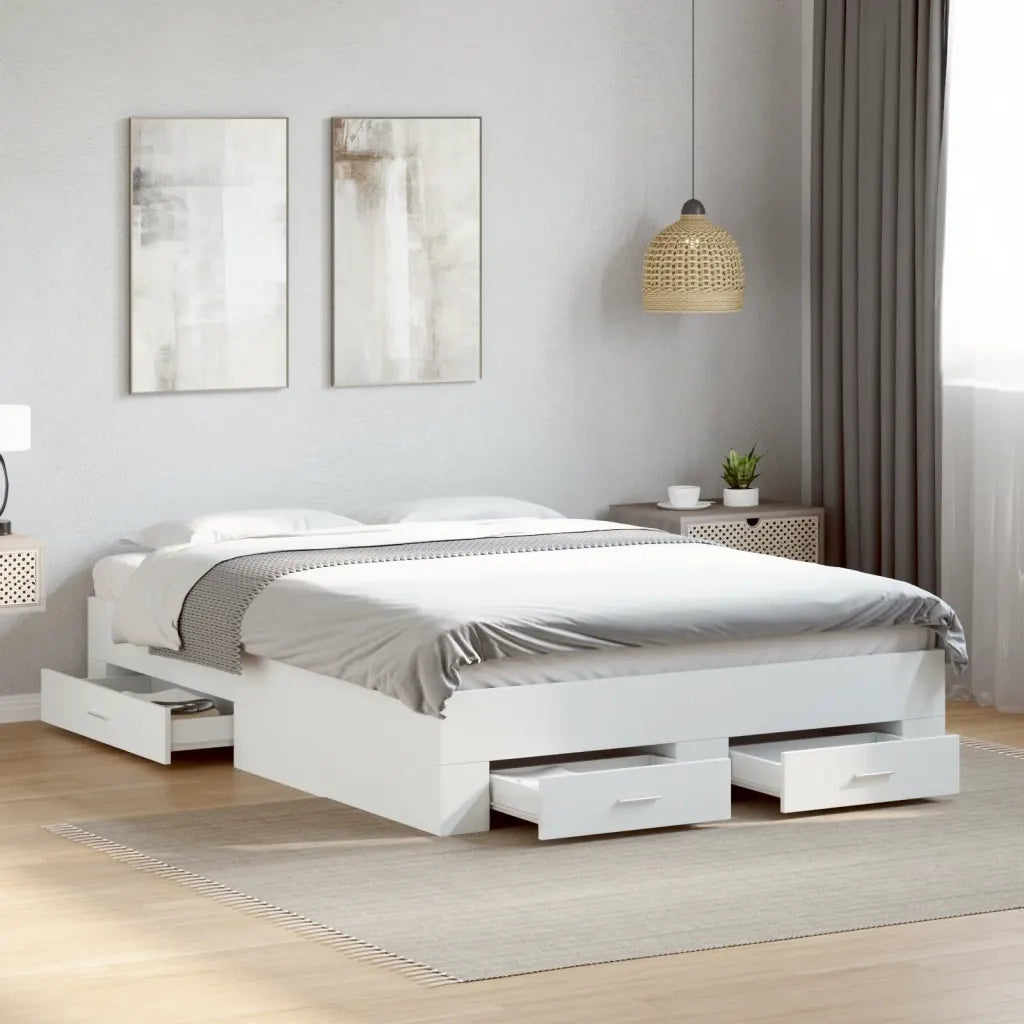 Letto matrimoniale | Letto per adulti | Giroletto con Cassetti Bianco 120x190 cm in Legno Multistrato