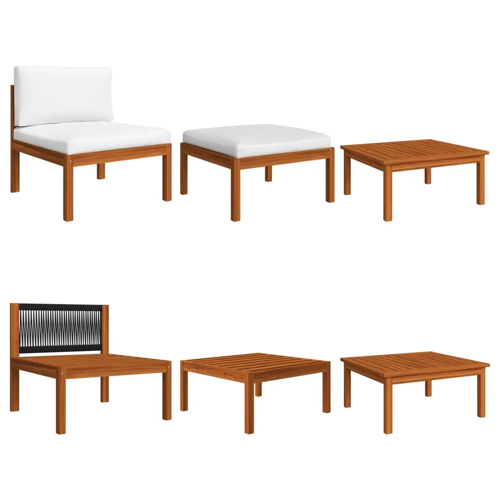 Set da giardino 8 pezzi con cuscini in legno crema, acacia e corda 3057890
