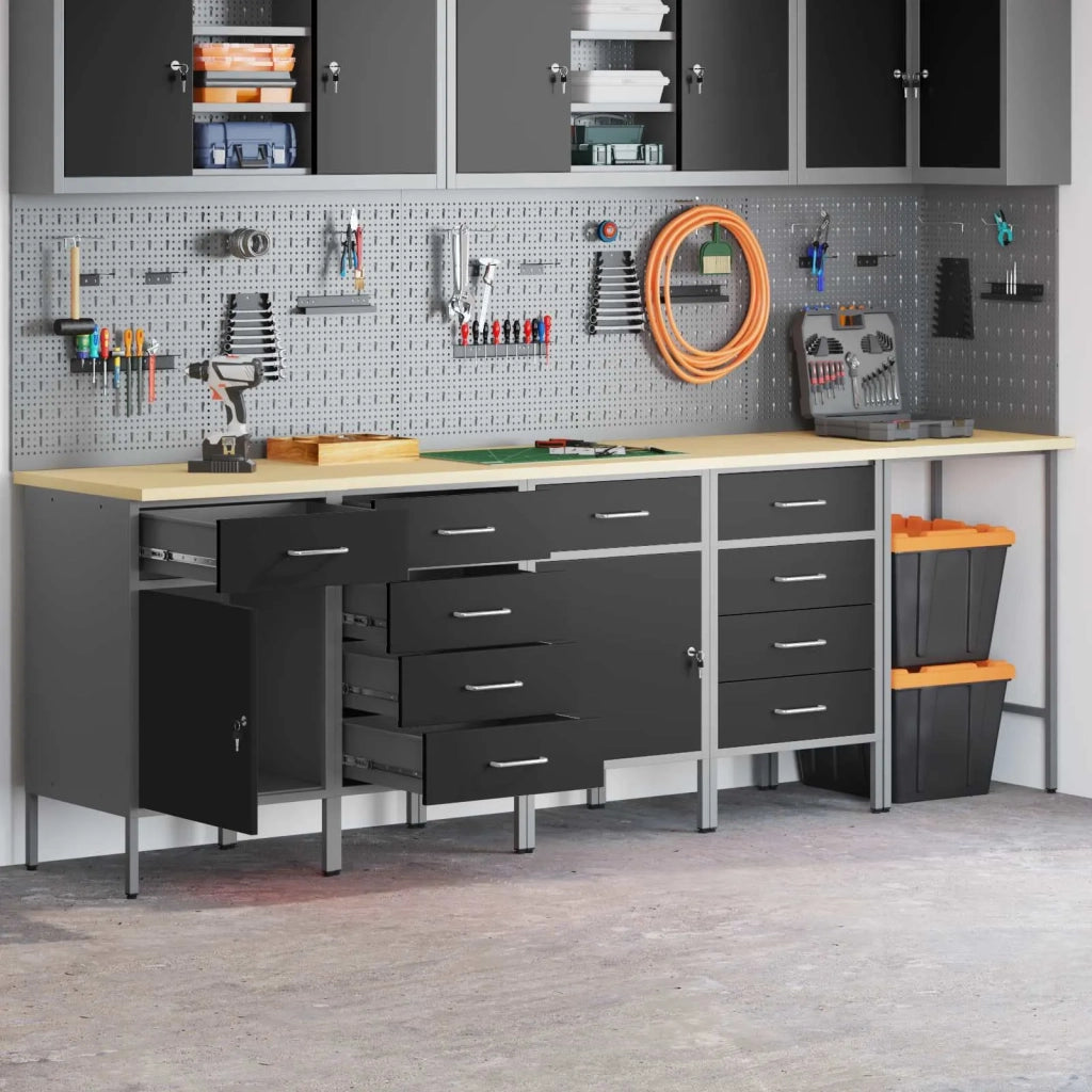 Set di mobili da lavoro con cassetto 5 pz Nero e Grigio 3321394