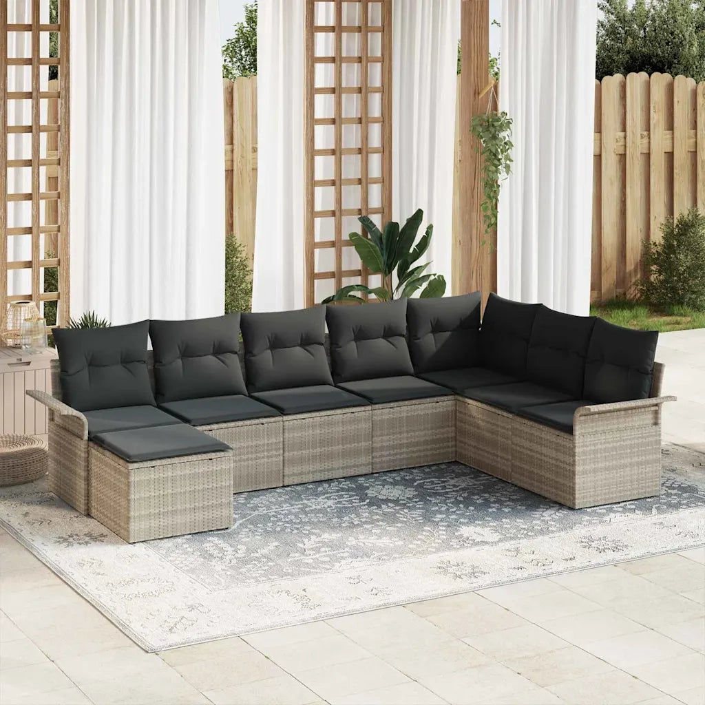 Set Divano da Giardino 8 pcs Grigio chiaro Poly Rattan