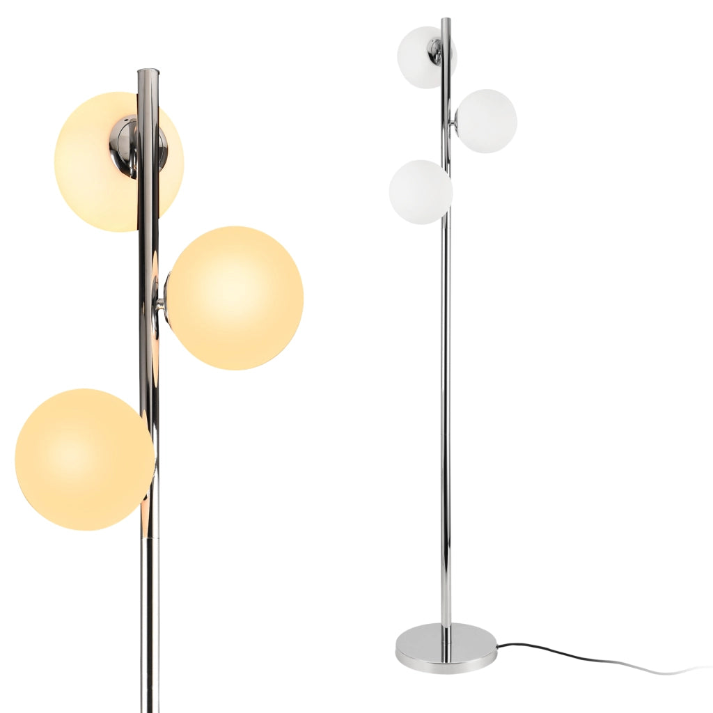 Lampada da Terra con 3 Paralumi a Sfera in Vetro Opalino 3x E14 40W Piantana Dritta Alta 154 cm Lampada a Stelo in Metallo - lux.pro