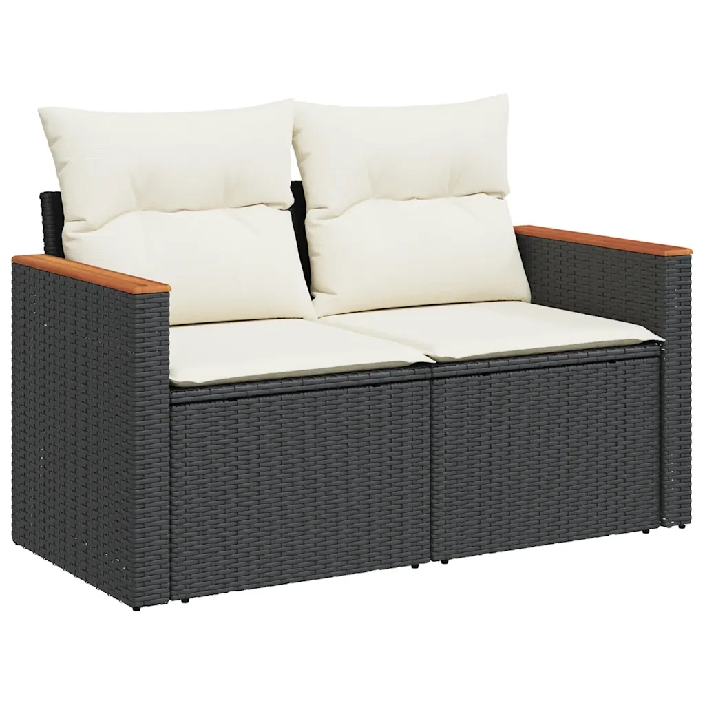 Set Divani da Giardino con Cuscini 7pz Nero Polyrattan Acacia 3327507