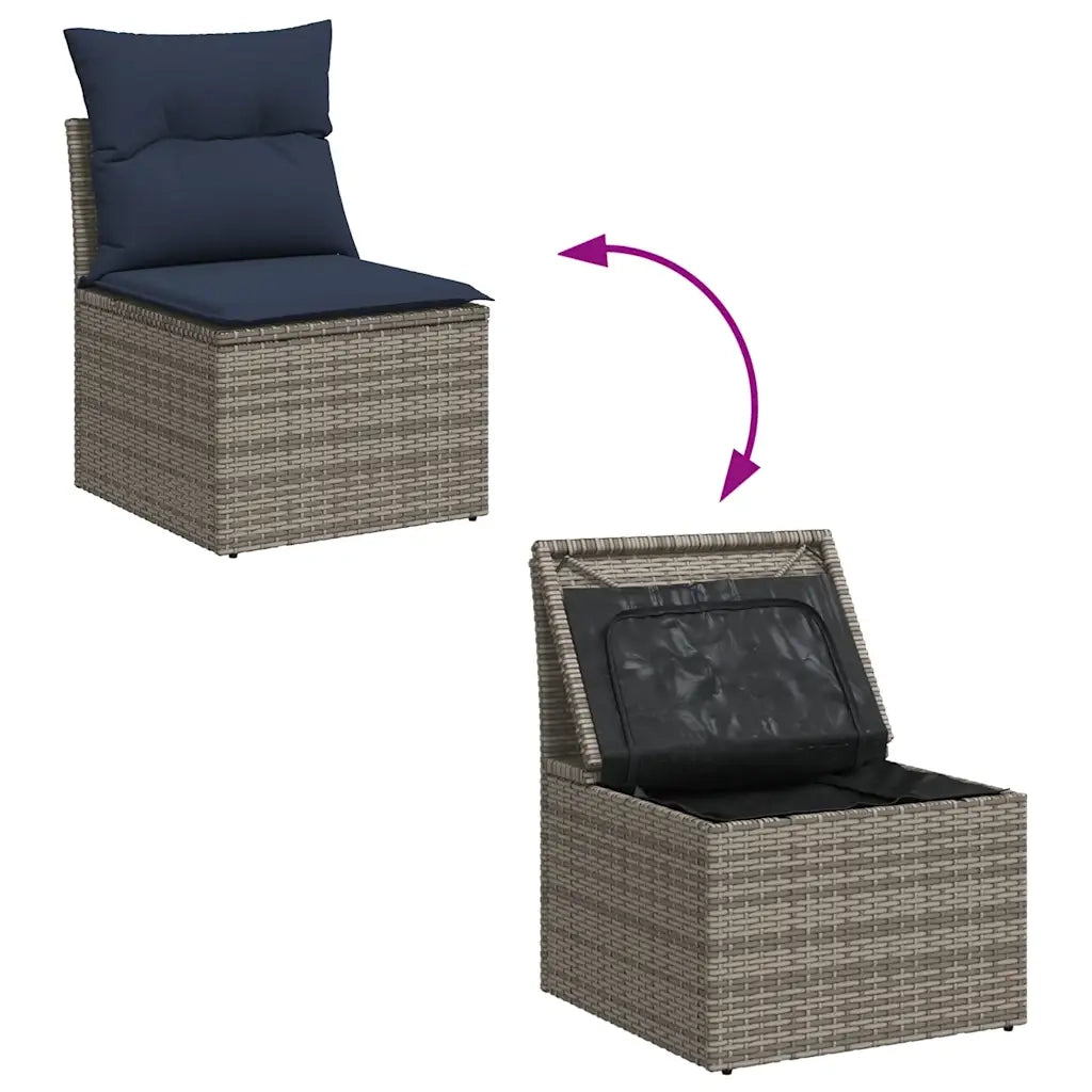 Set Divani da Giardino 10 pz con Cuscini Grigio in Polyrattan 3256656