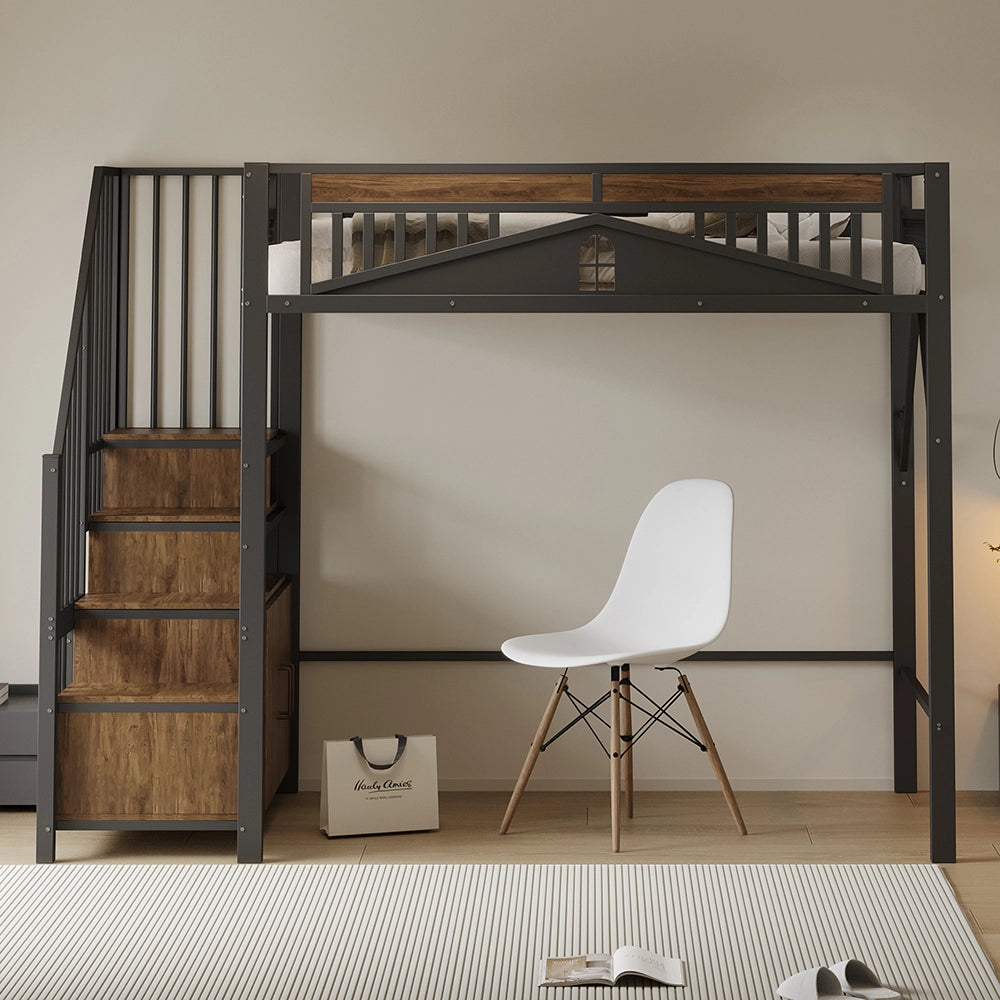 Letto a castello metallo - Xylo - 90x200 cm nero finestra