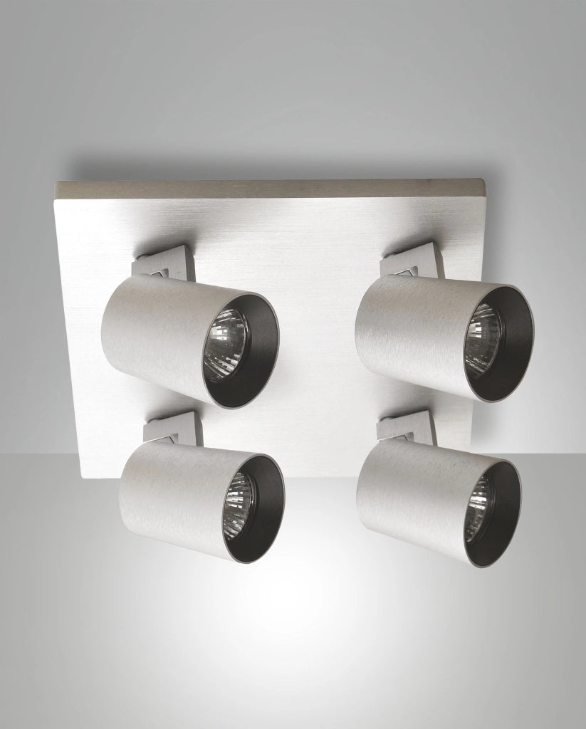 Modo Faretto da soffitto a 4 luci in pressofusione di alluminio colore Alluminio spazzolato, attacco GU10, design moderno per illuminazione d'interni
