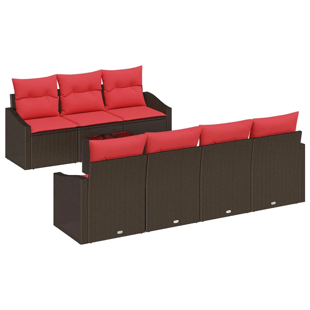 Set di divani 8 pz 3-Numero di posti Marrone e Rosso polyrattan 3346634