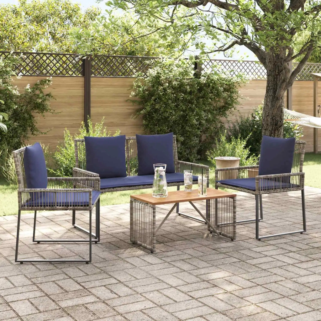 Set di Mobili da Esterno 9 pcs Grigio e Blu Navy polyrattan 42025150