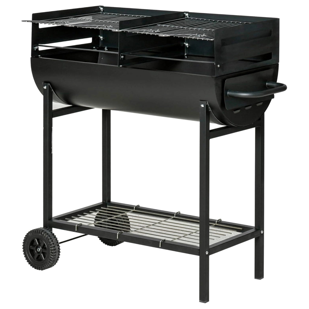 Barbecue A Carbone Con 2 Griglie Regolabili BBQ In Acciaio Resistente Con Ruote E Ripiano Portaoggetti Ideale Per Giardino Terrazzo E Grigliate All Aperto 90 x 45 x 96 Cm Nero
