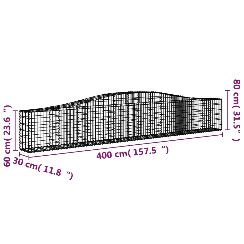 Cesti Gabbioni ad Arco 2 pz 400x30x60/80 cm Ferro Zincato 3145800