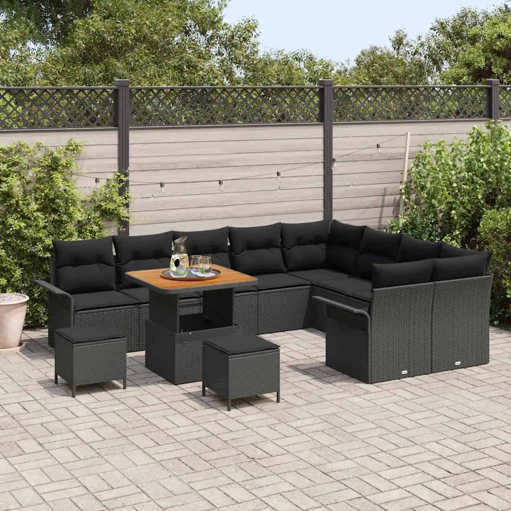 Set Divano da Giardino con cuscino 12 pcs Nero polyrattan