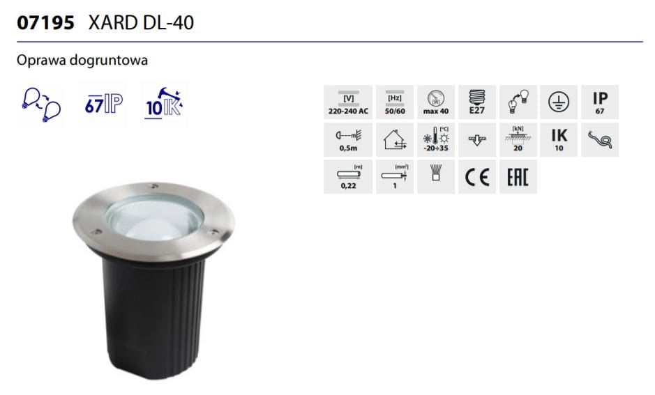 Faretto calpestabile Kanlux XARD 7195 E27 IP67 esterno