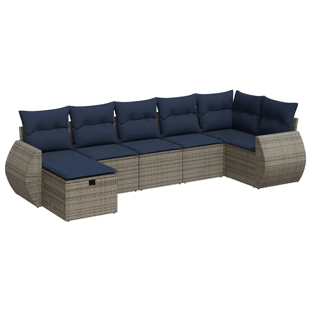Set Divani da Giardino 7 pz con Cuscini Grigio in Polyrattan 3325607