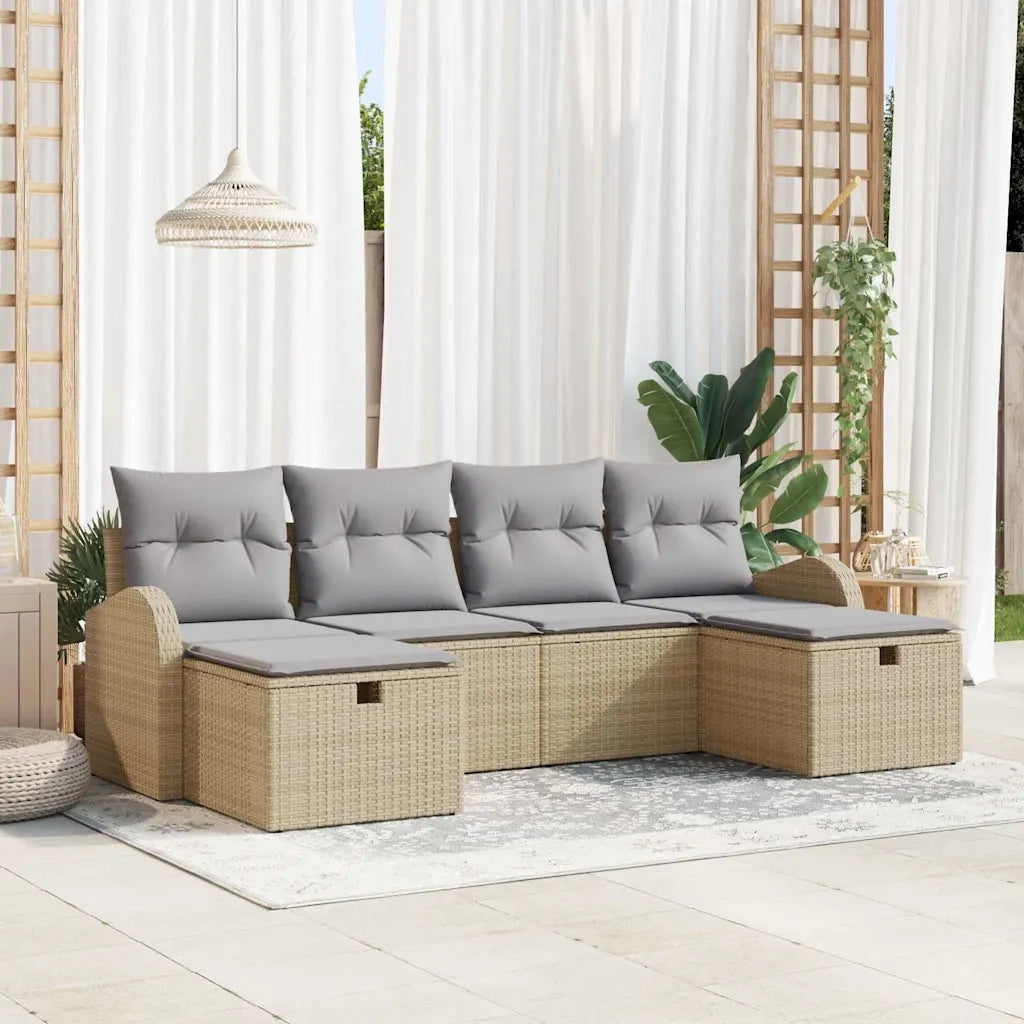 Set Divano da Giardino con cuscino 6 pcs Beige polyrattan