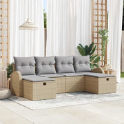 Set Divano da Giardino con cuscino 6 pcs Beige polyrattan