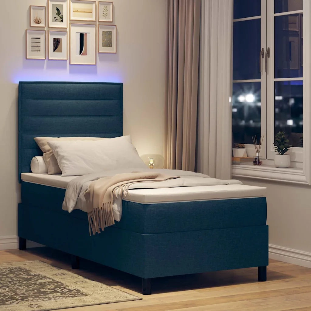 Letto a molle con materasso con led Blu 90 x 190 cm Tessuto