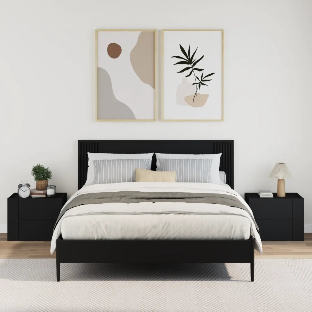 Set di 2 Comodini | Armadio da Notte | Mobiletto da notte a Muro Nero 45x30x35 cm