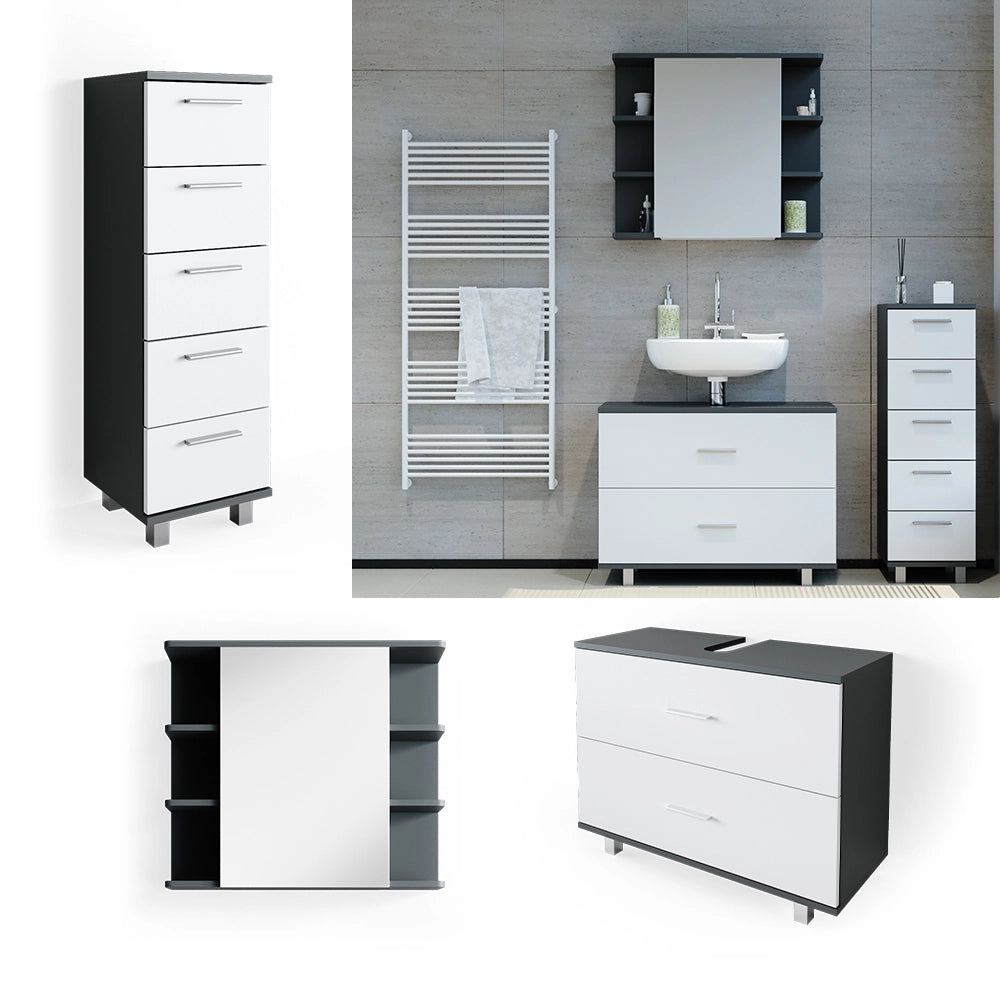 Vicco Set mobili bagno Bianco/antracite 3 parti