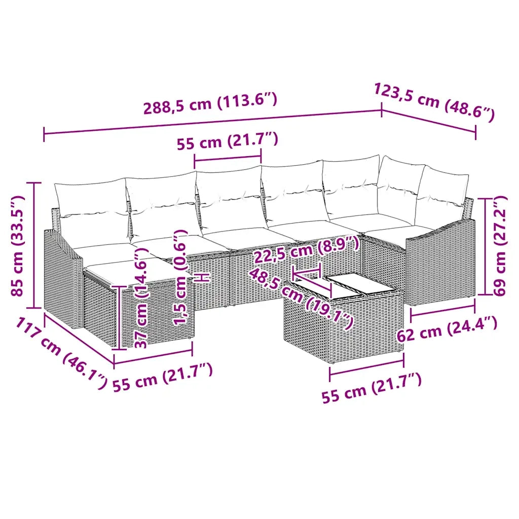 Set di divani con cuscino 8 pcs Beige polyrattan 3346820