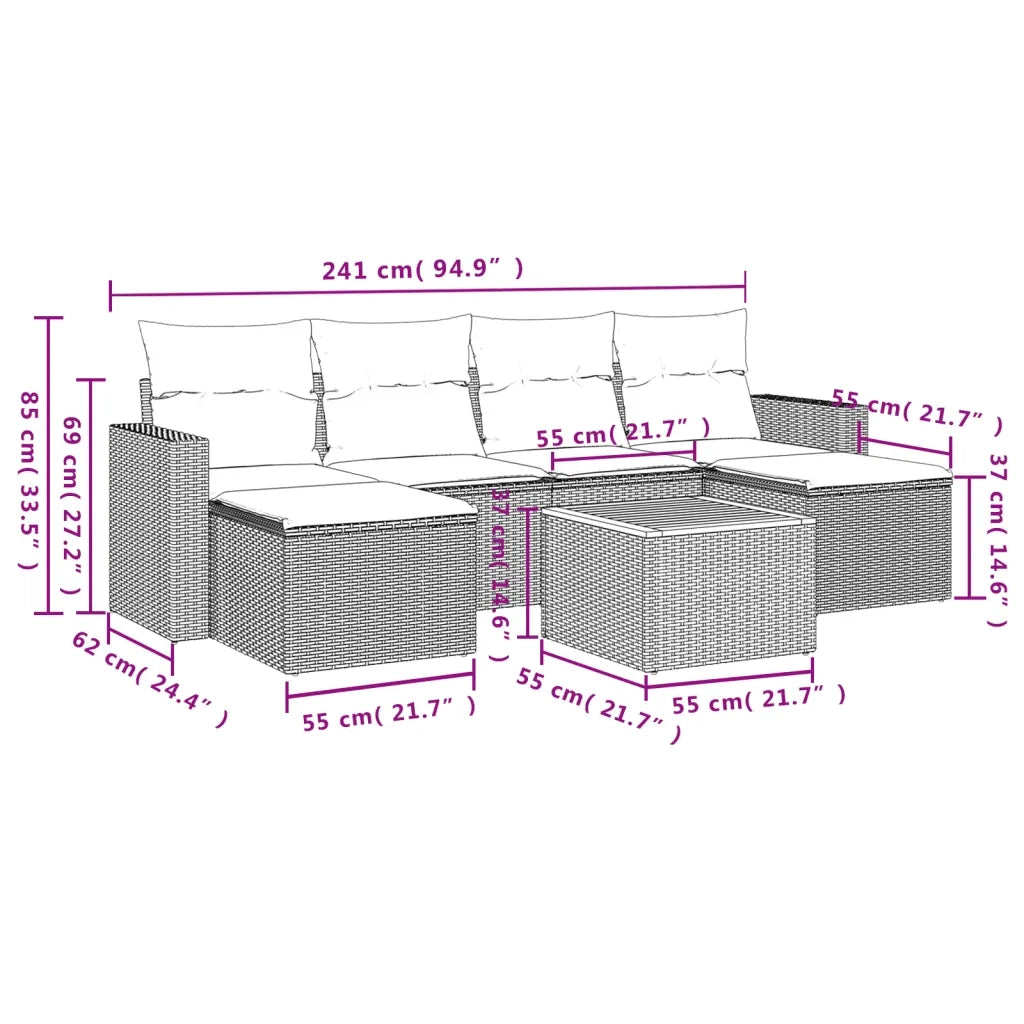 Set Divani da Giardino 7 pz con Cuscini Beige in Polyrattan 3224245