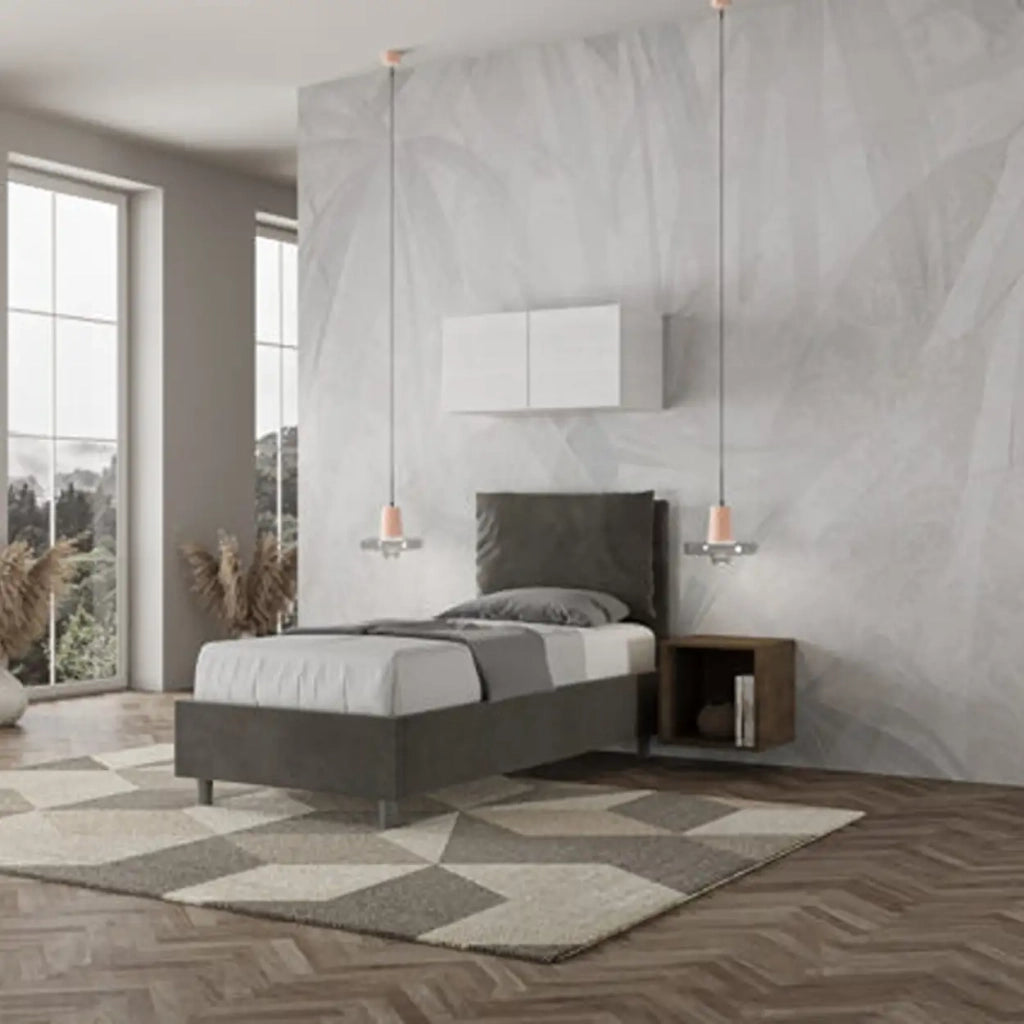 Letto singolo con rete imbottito 80x210 microfibra grigio Antea