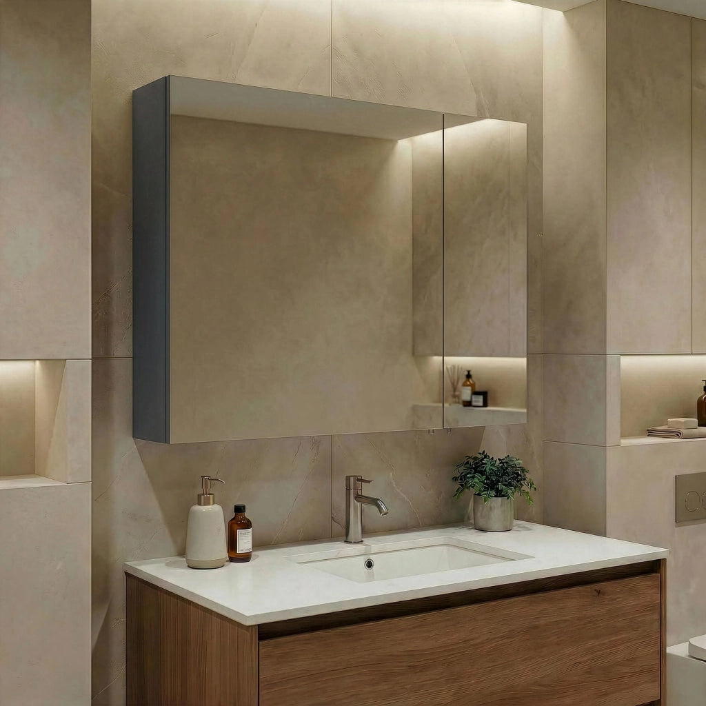 Mobile da bagno con specchio "Side 80" - 79 x 16 x 66 cm - Antracite opaco