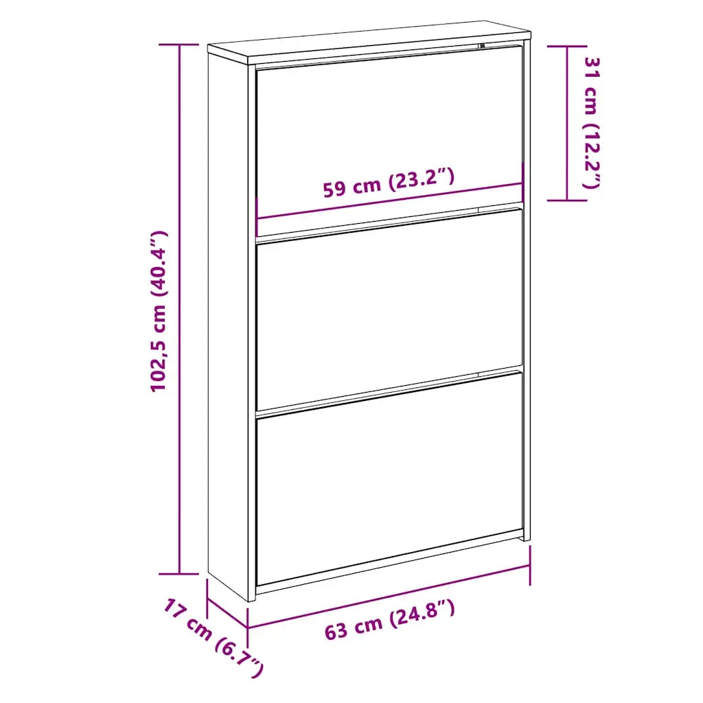 Scarpiera | Mobile per scarpe con 3 Ripiani e Specchio Bianco 63x17x102,5 cm