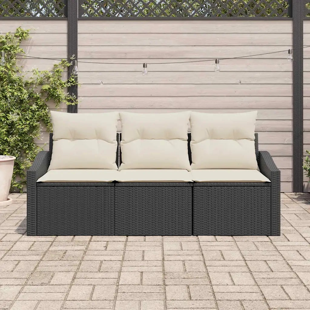 Set di divani con cuscino 3 pcs Nero polyrattan