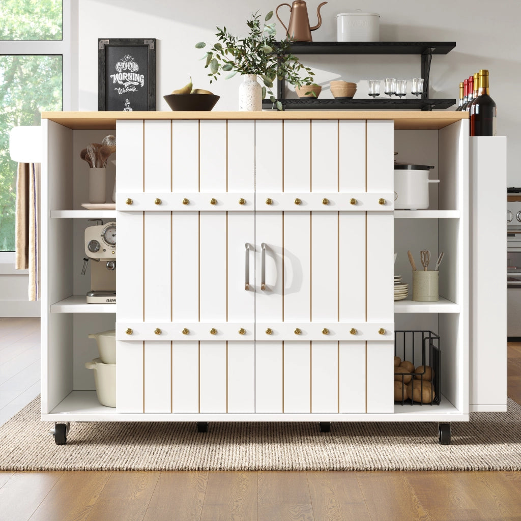 Mobile da cucina in legno - Zephmum - Con ruote, ripiano, scaffale spezie e porta asciugamani