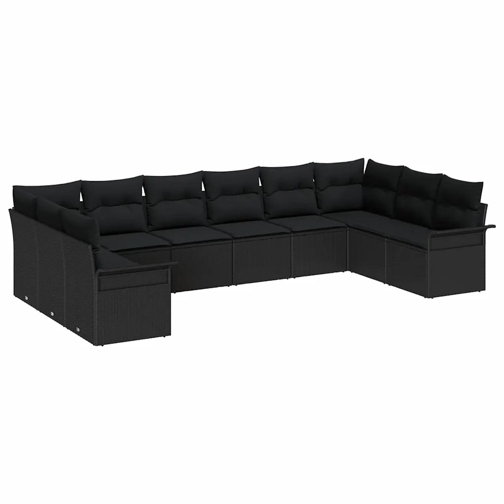 Set Divano da Giardino con archiviazione 10 pcs Nero polyrattan