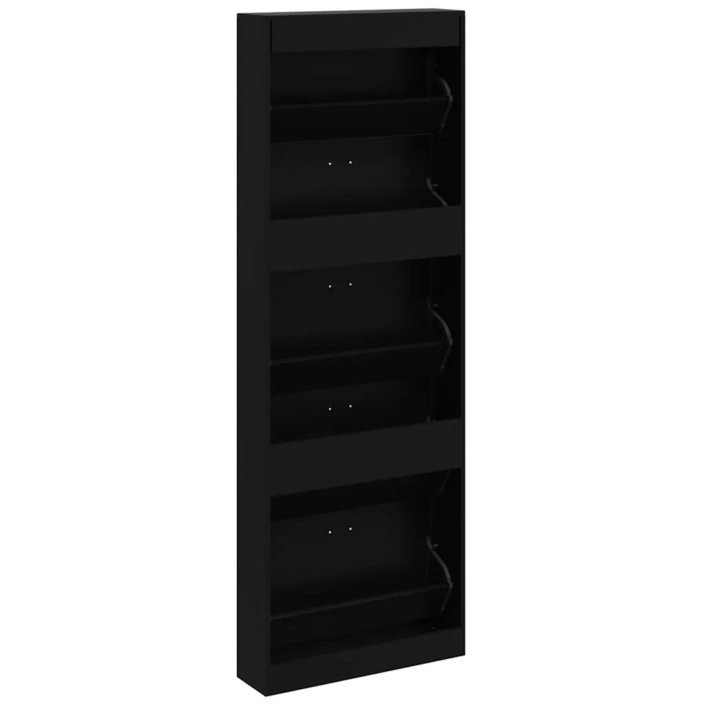Scarpiera-Scaffale per scarpe Nera 59x17x169 cm in Legno Multistrato