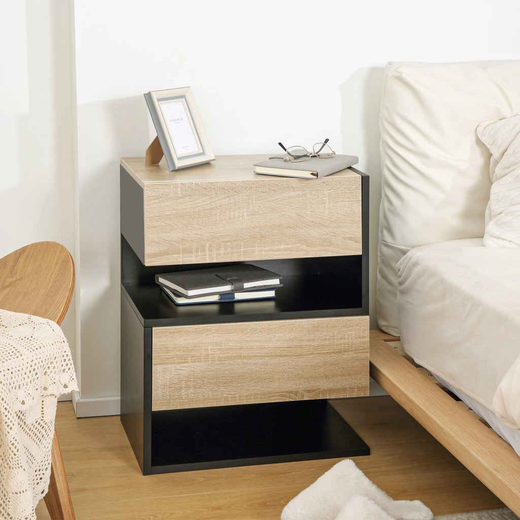 Comodini a Sospensione ¨C Minimal ¨C Legno Rovere e Nero 46x30x30