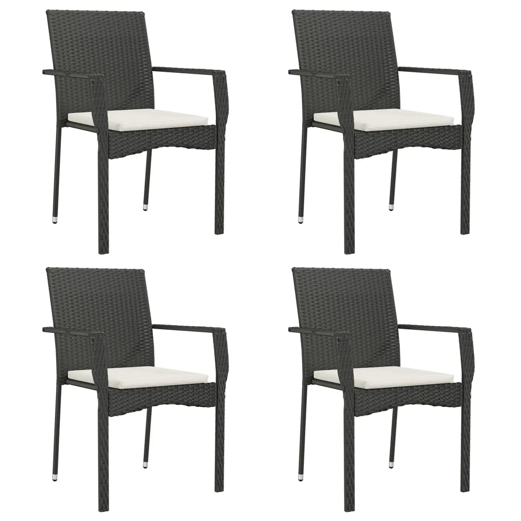 Set da Pranzo da Giardino 5 pz Nero con Cuscini in Polyrattan 3185132